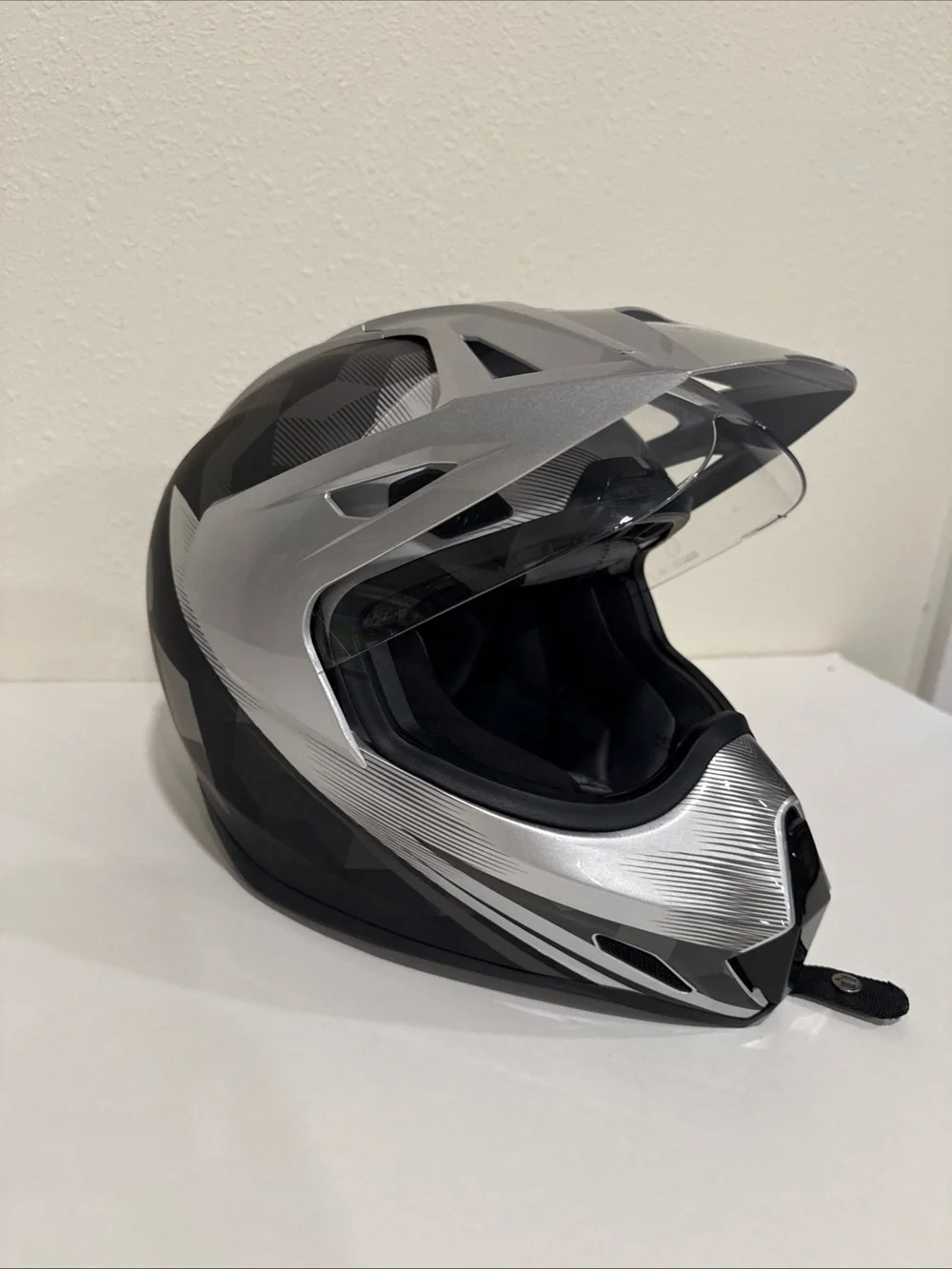 Icon Silver Dual-Purpose Motorcycle Helmet with Clear Visor